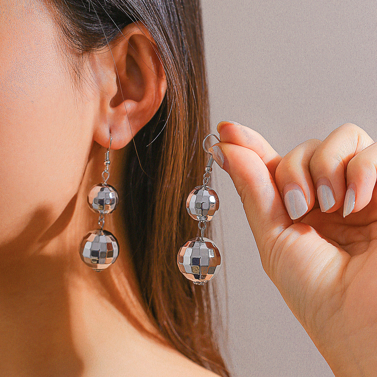 Disco Ball Lamp Round Beads Eardrops Stud Earrings Female Fashion