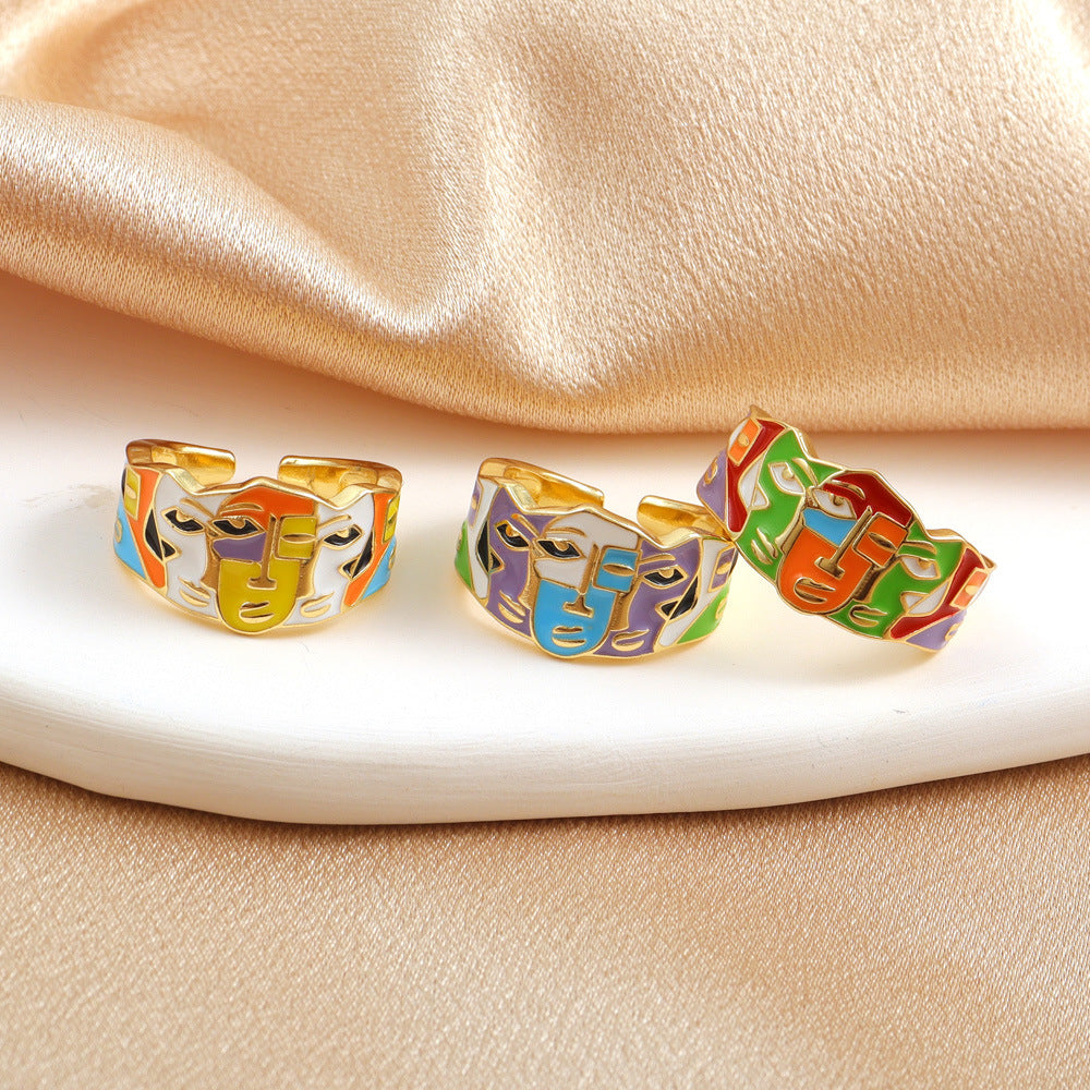 Copper Plated Real Gold Drop Oil Cartoon Character Ring