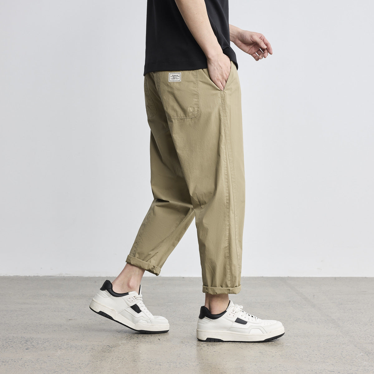 Simple Full Cotton Casual Trousers Structure Split Men's Straight