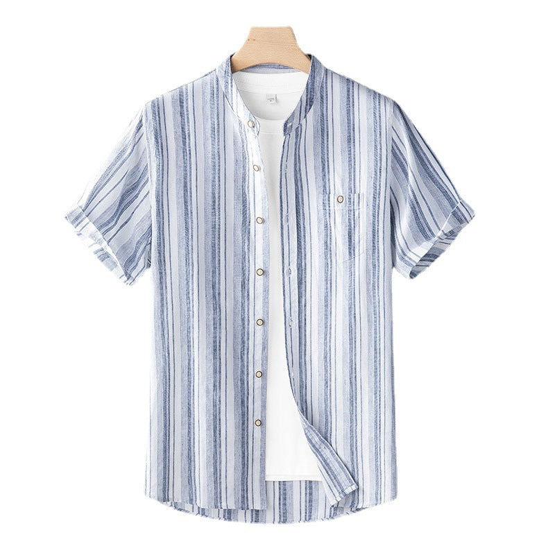 Linen Retro Stand Collar Short Sleeve Shirt For Men
