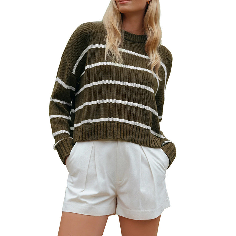 Striped Minimalist Pullover Long Sleeve Knitted Sweater