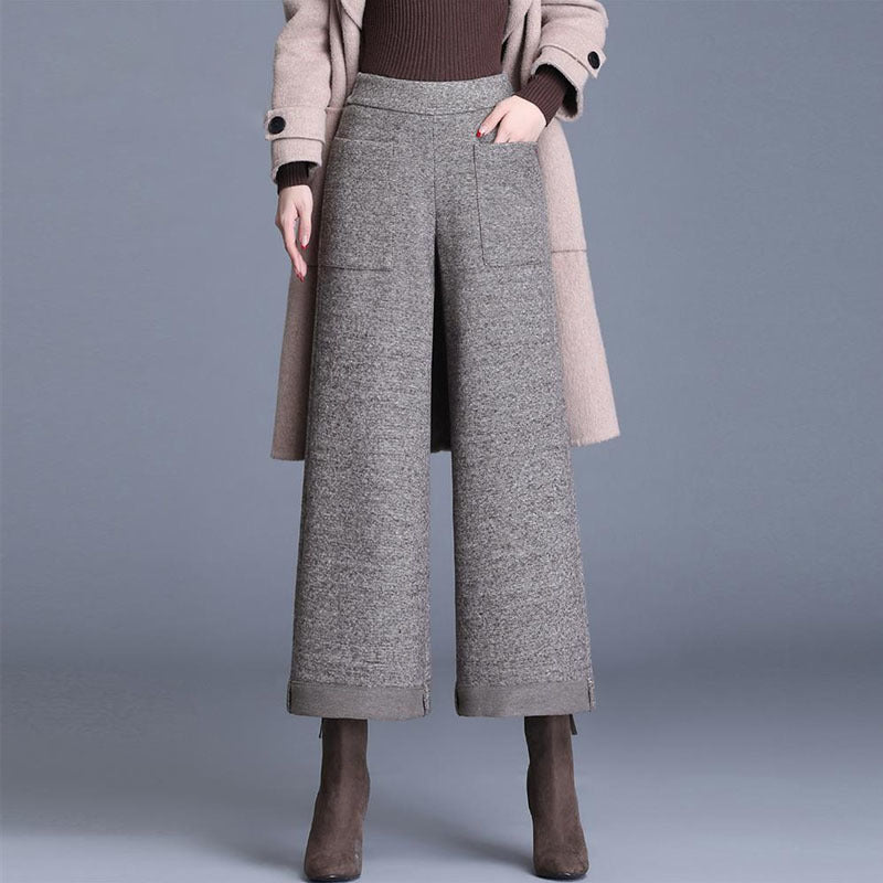 Small Woolen Wide-leg Pants Women's High Waist Cropped Pants