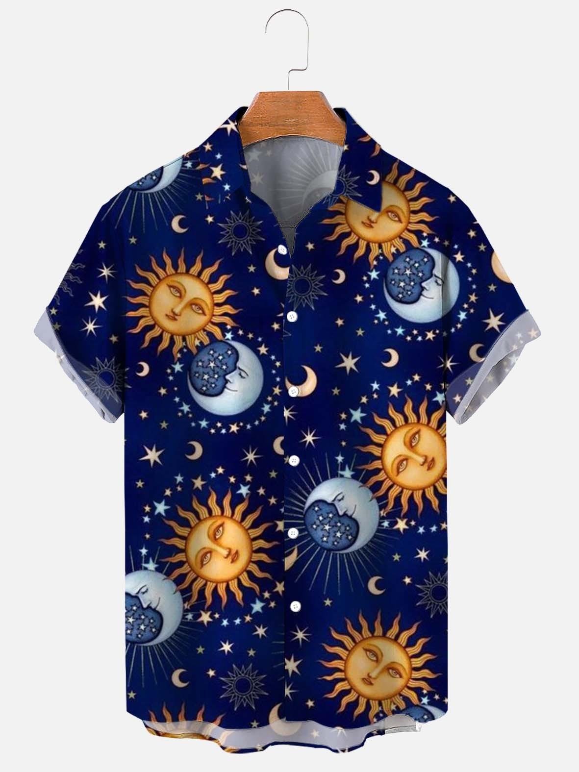Casual Sun and Moon Printed Shirt Men