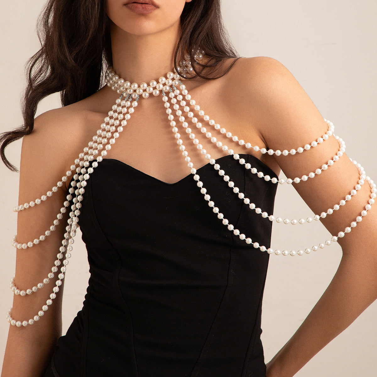 Elegant Multi-layer Tassel Imitation Pearl Shoulder Chain Women's