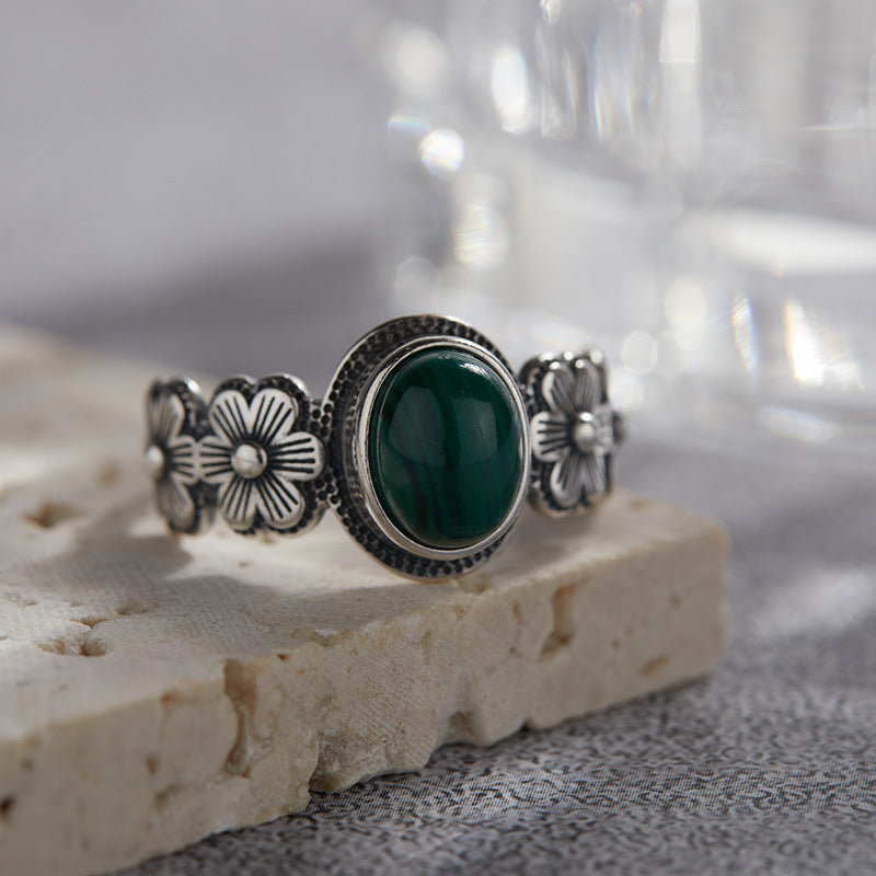 Natural Malachite Colored Gems Ring For Women