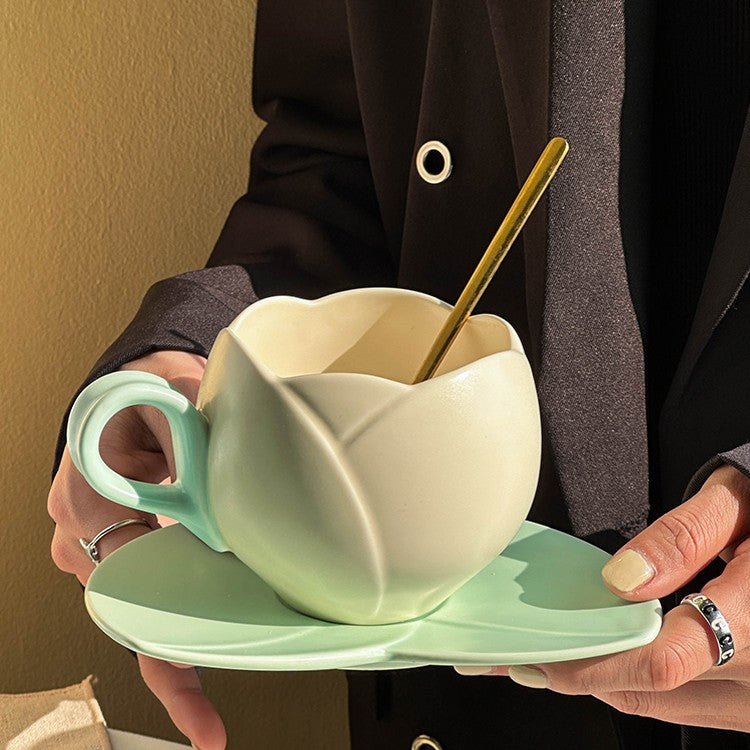 Tulip Creative Ceramic Coffee Set Suit Breakfast Milk Cup And Saucer