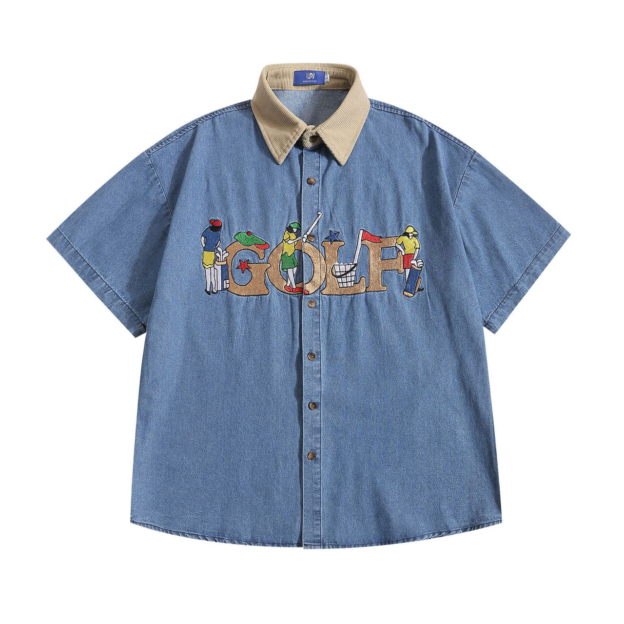 Funny Cartoon Embroidered Letter Denim Loose Shirt