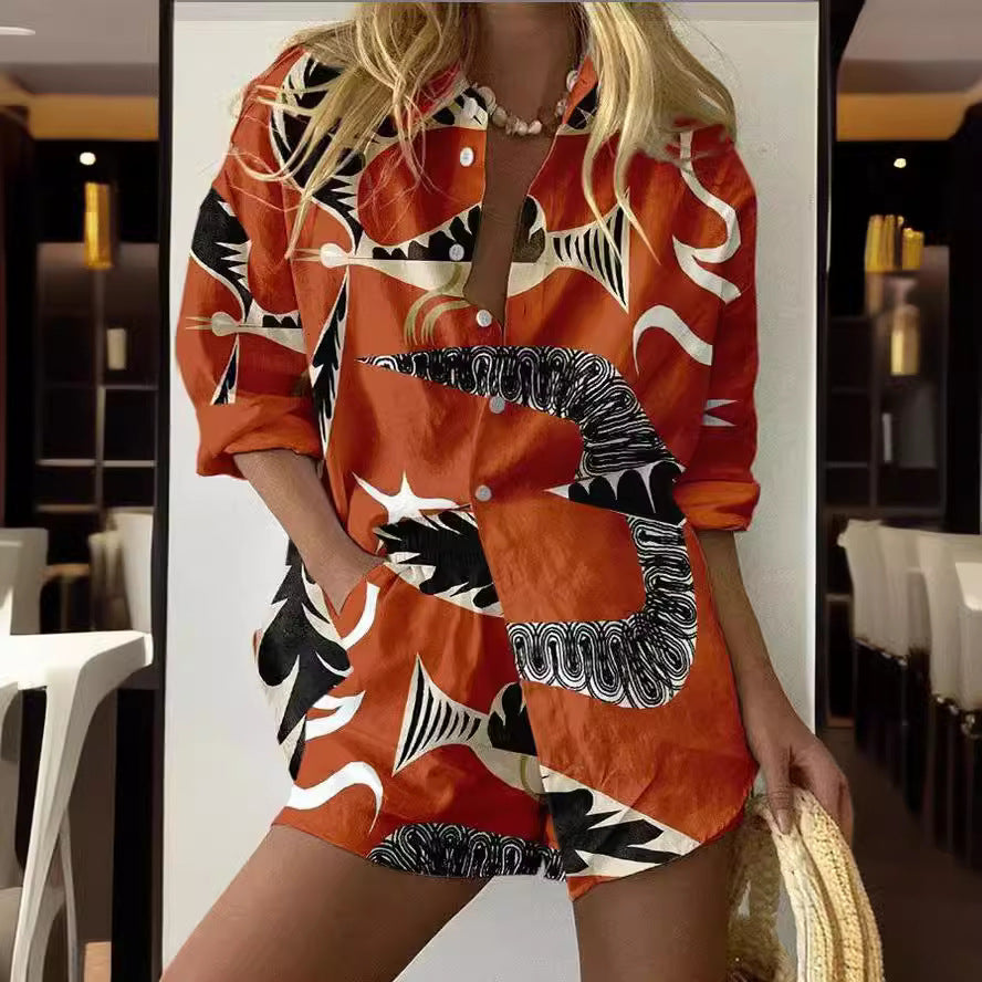 Fashion Bold Printed Long Sleeve Two-piece Set For Women