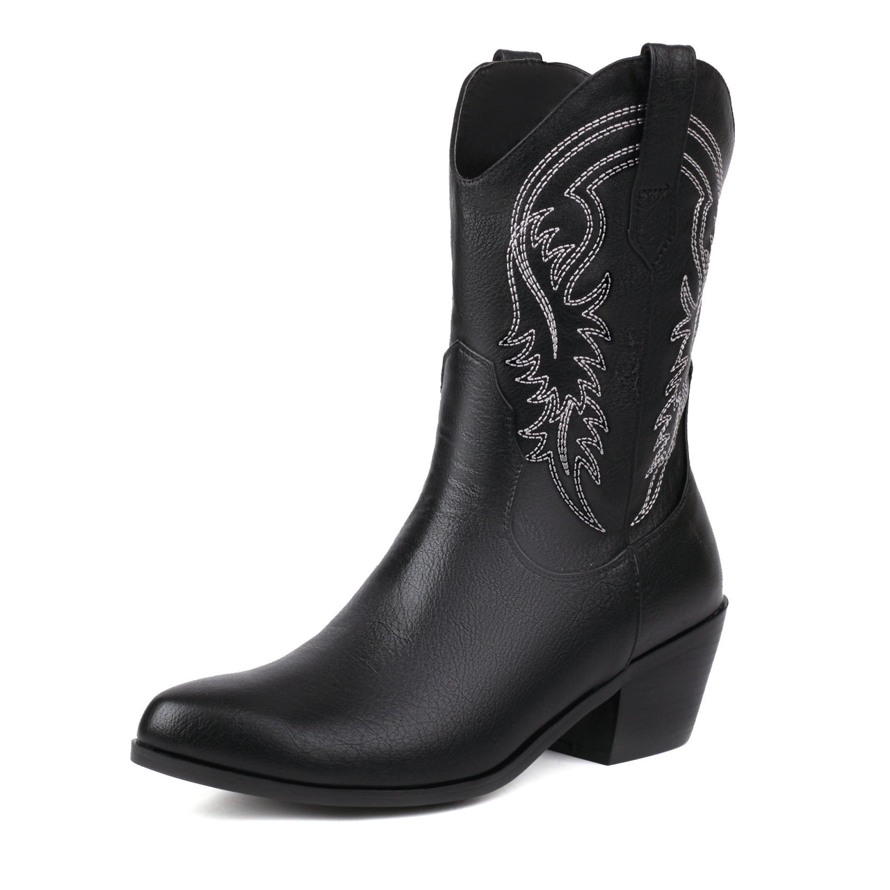 Women's Fashionable Simple Thick Mid Heel Sleeve Embroidered Ankle Boots