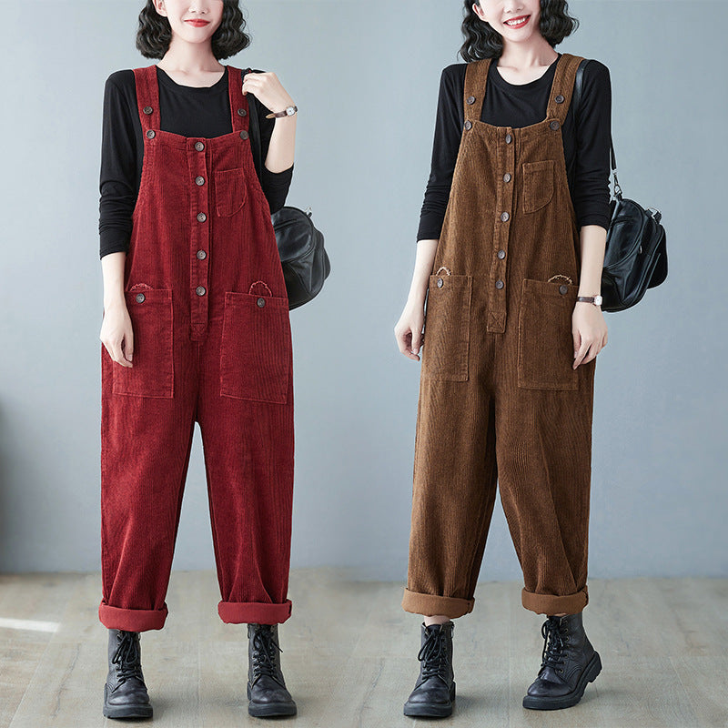 Retro Lazy Corduroy Overalls