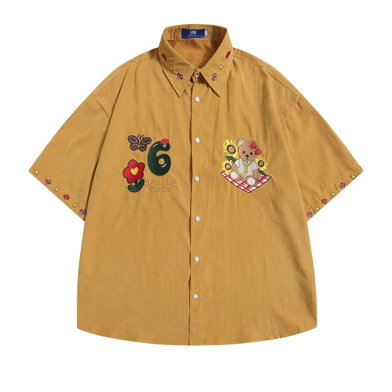 Little Bear Cartoon Embroidery Loose Shirt