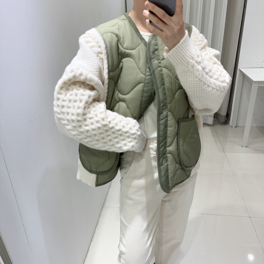 Color Contrast Patchwork Sweater Coat For Women