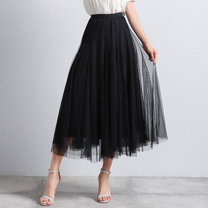 Slimming A- Line Skirt Mesh Half-length Skirt