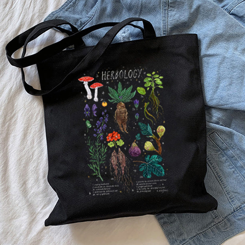 Mushroom Printed Canvas Bag With Personalized Creativity