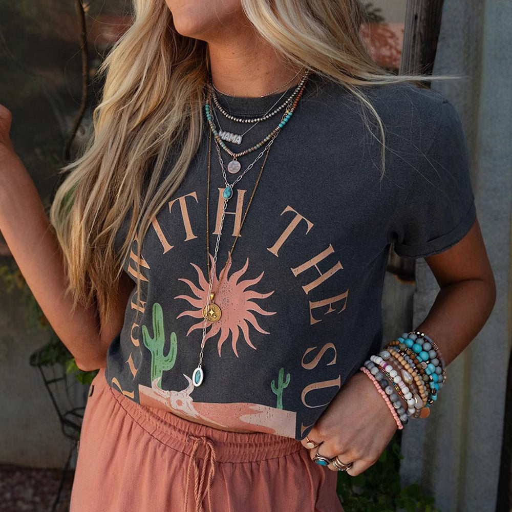 Retro Loose Desert Three-quarter Sleeve Top