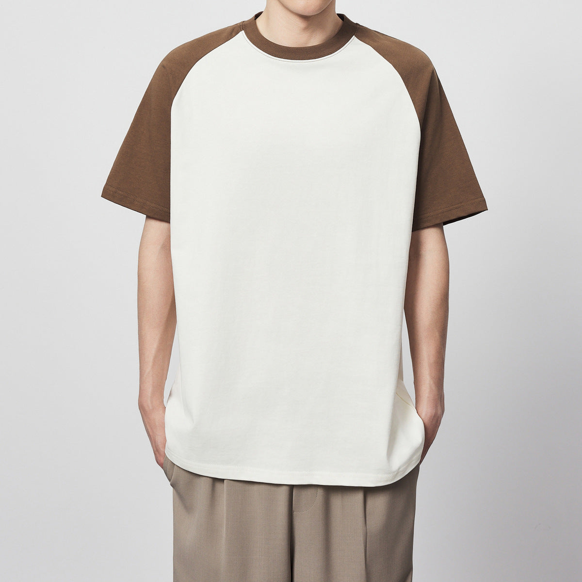 Cotton Contrast Color Short-sleeved Raglan Loose T-shirt