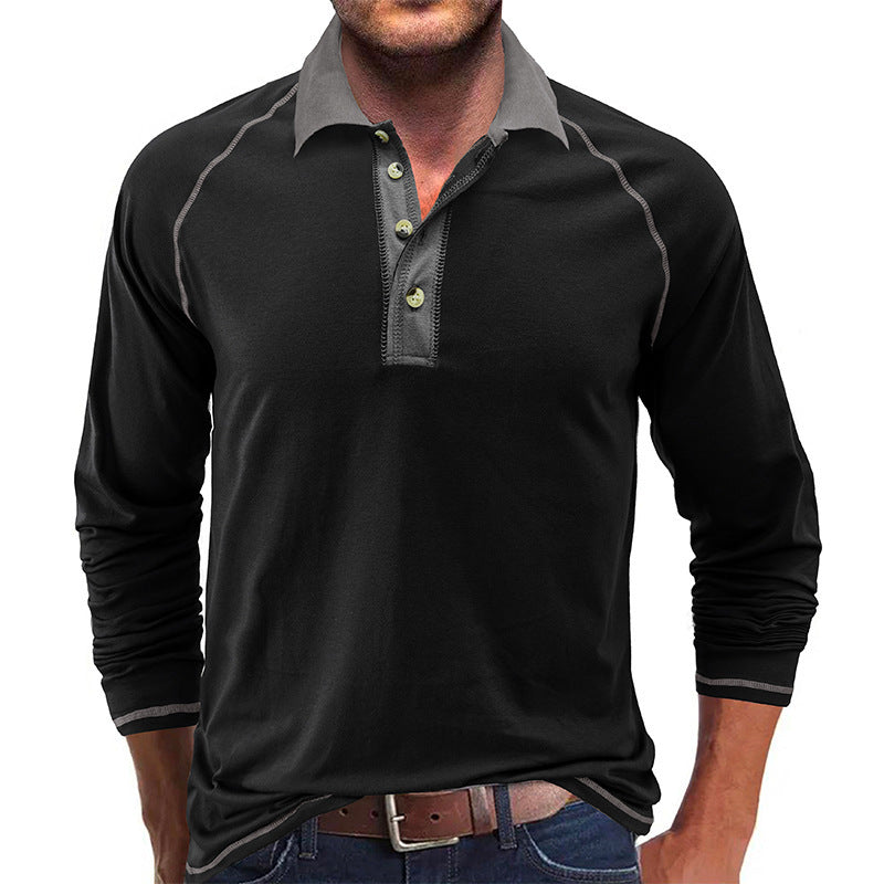 Men's Clothing Long Sleeve Lapel Henry T-shirt