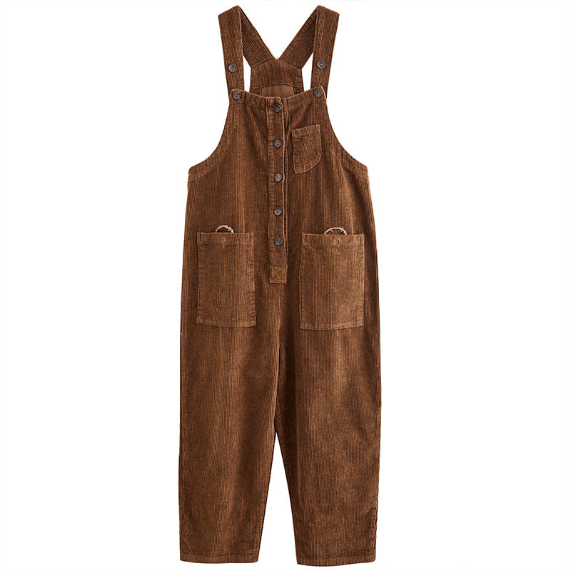 Retro Lazy Corduroy Overalls