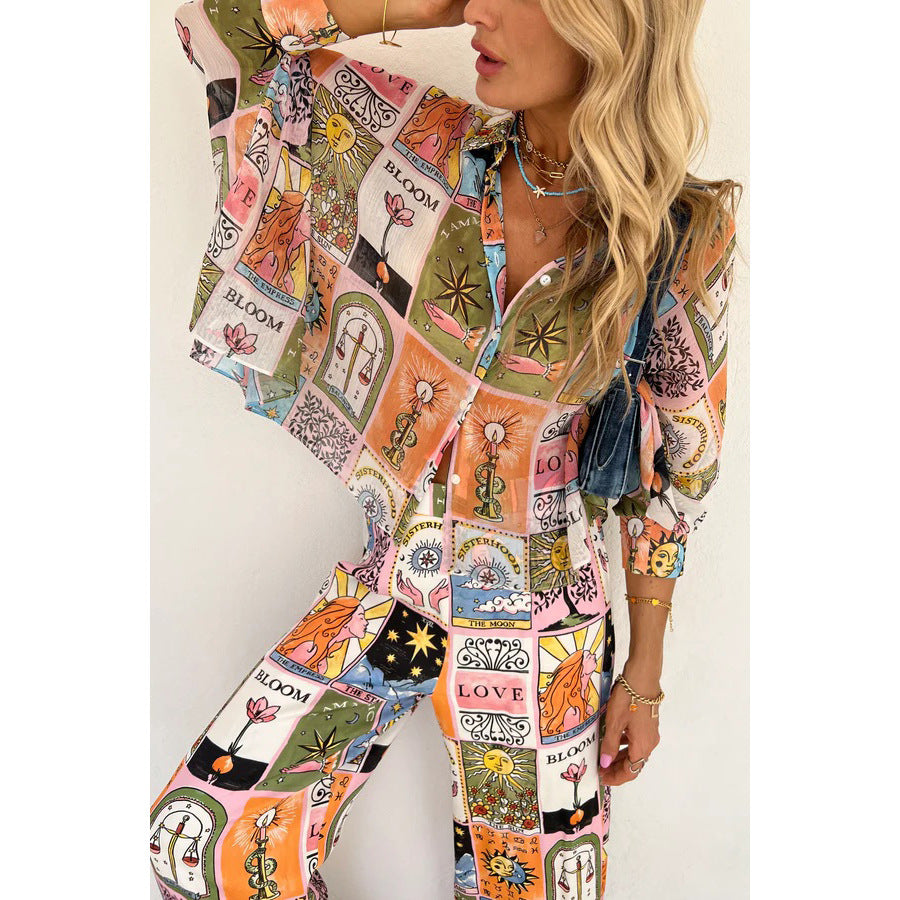 Women's Batwing Sleeve Print Astrology Loose Loungewear Outfit