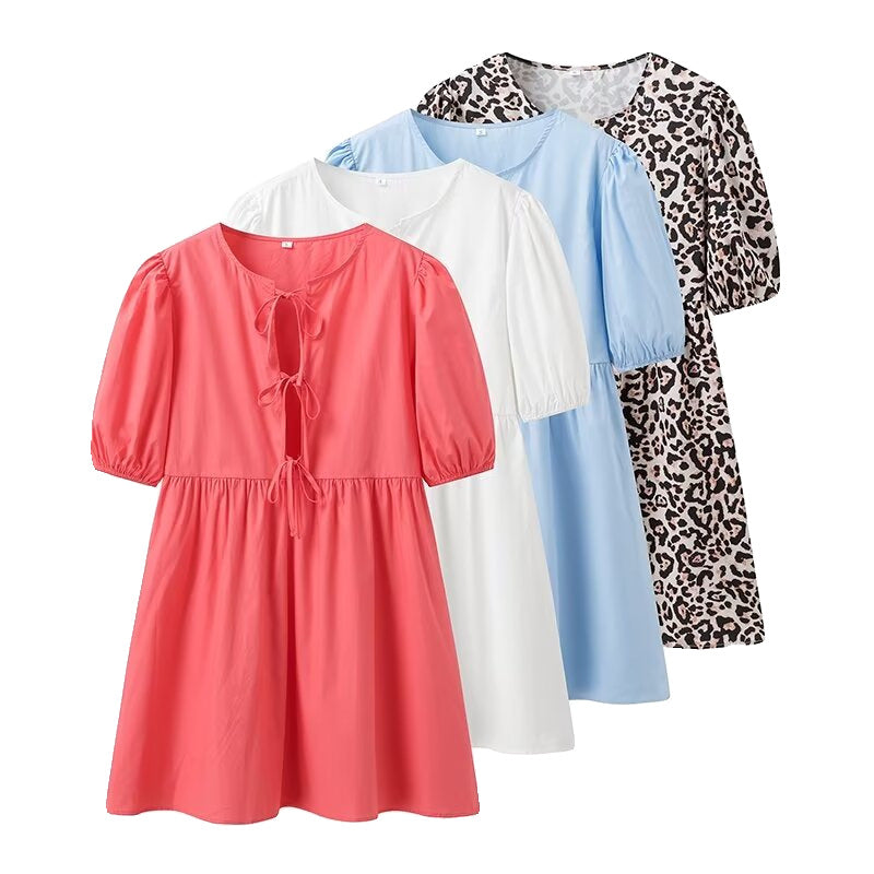 Lacing Mid-length Solid Color Shirt Dress Women