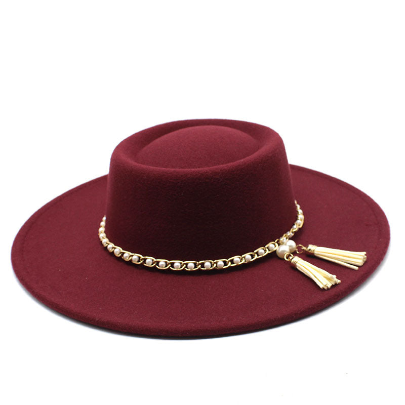 Men's And Women's Fashion Flat Top Woolen Top Hat