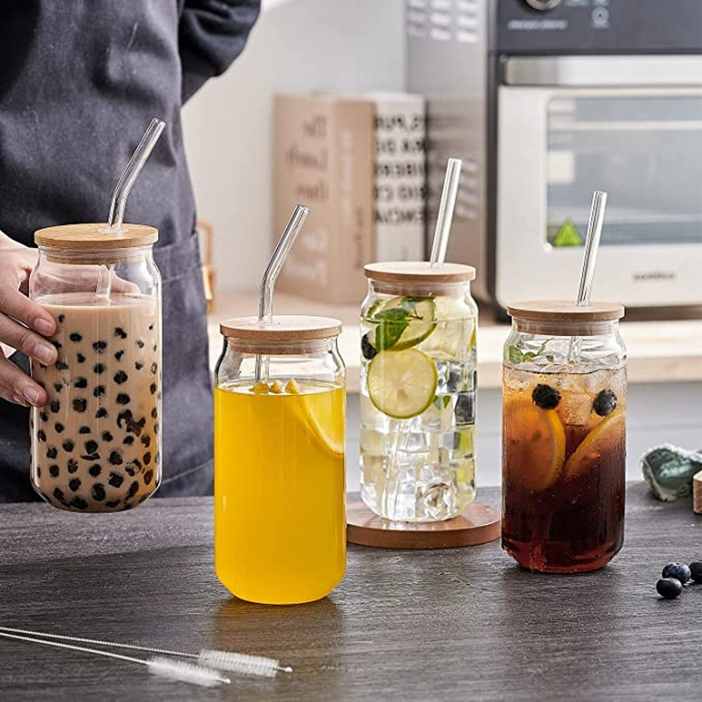 Glass Cup With Lid And Straw Transparent Bubble