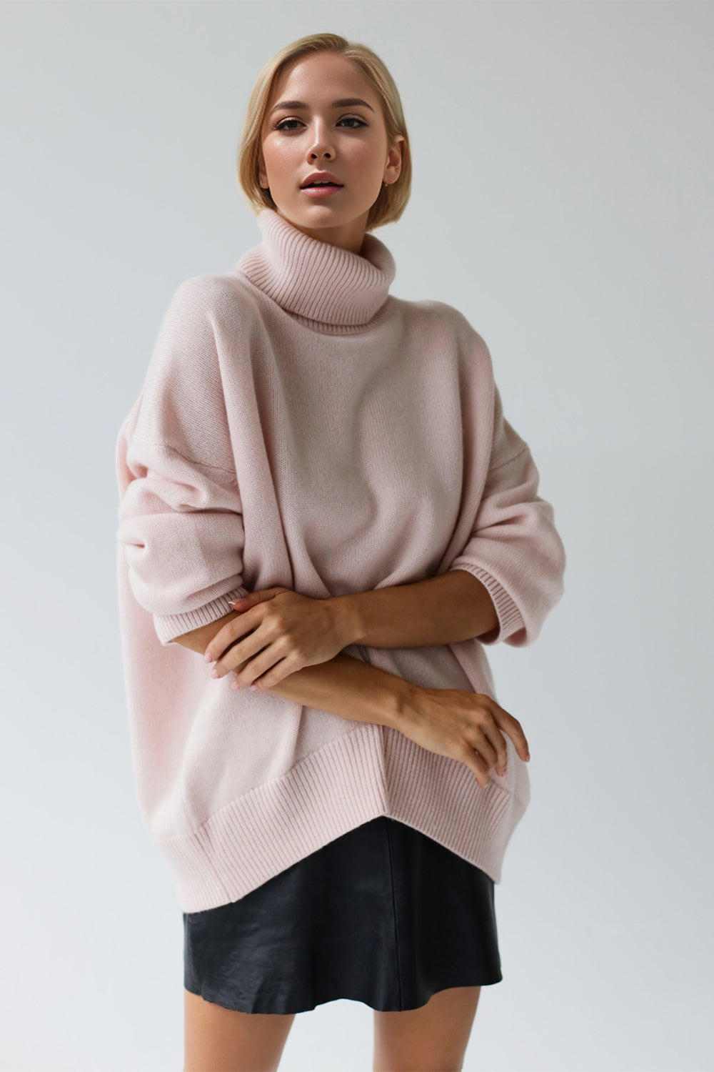 Basic Bae Turtleneck Dropped Shoulder Long Sleeve Sweater