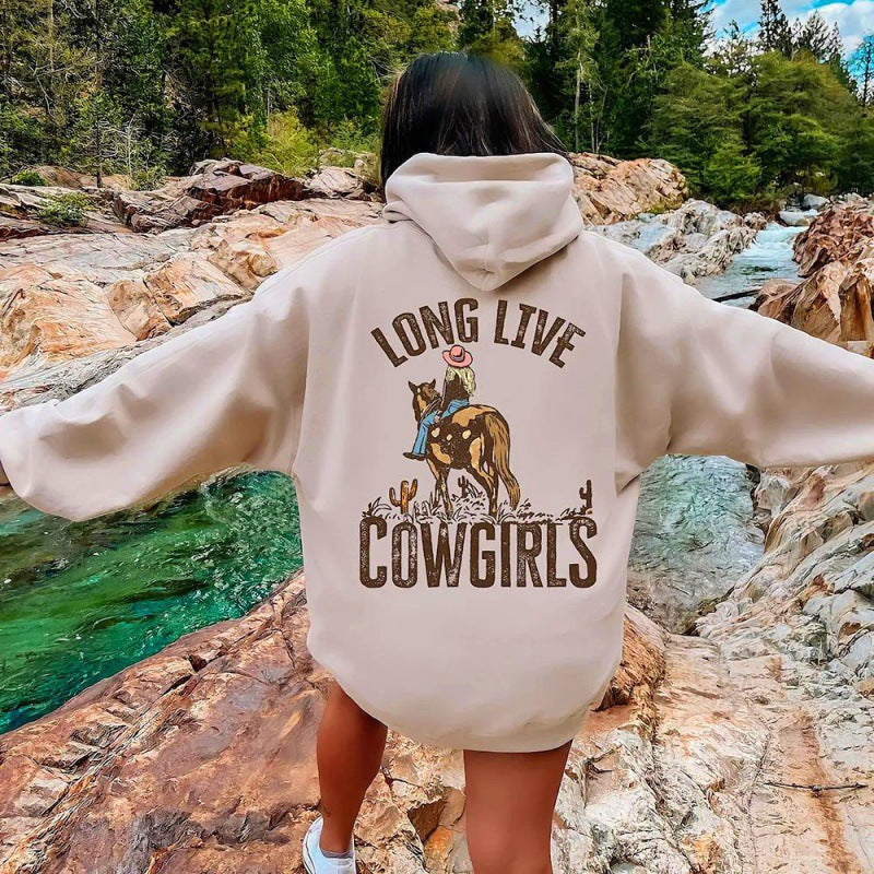 Women's Long Live Cowgirls Casual Back Printed Sweatshirt