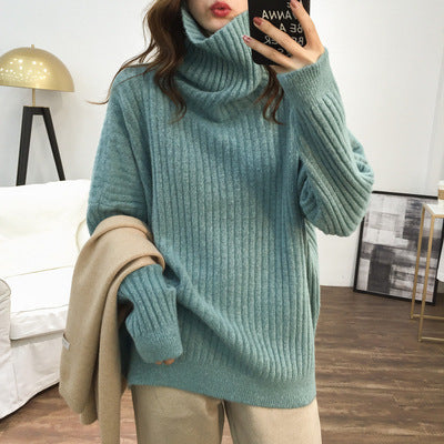 Women's Long Sleeve Loose Turtleneck Knitted Sweater