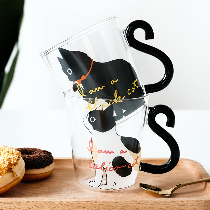 Kitchen Home Cute Cat Glass Juice Coffee Cup Milk Tea Cat Tail Handle Cat Valentine's Day Lover Gifts