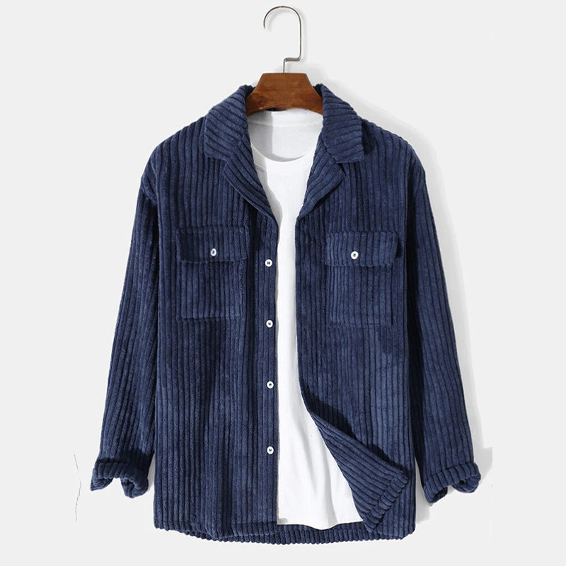 Loose Solid Color Corduroy Long Sleeve Shirt
