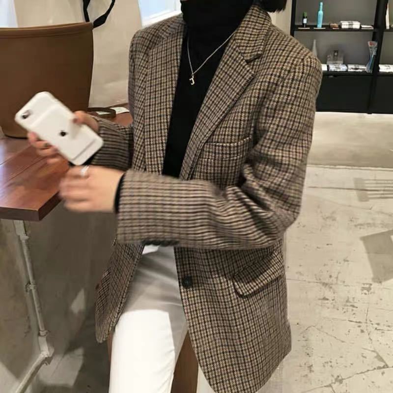 Women's Plaid Loose Coat Autumn And Winter Blazer