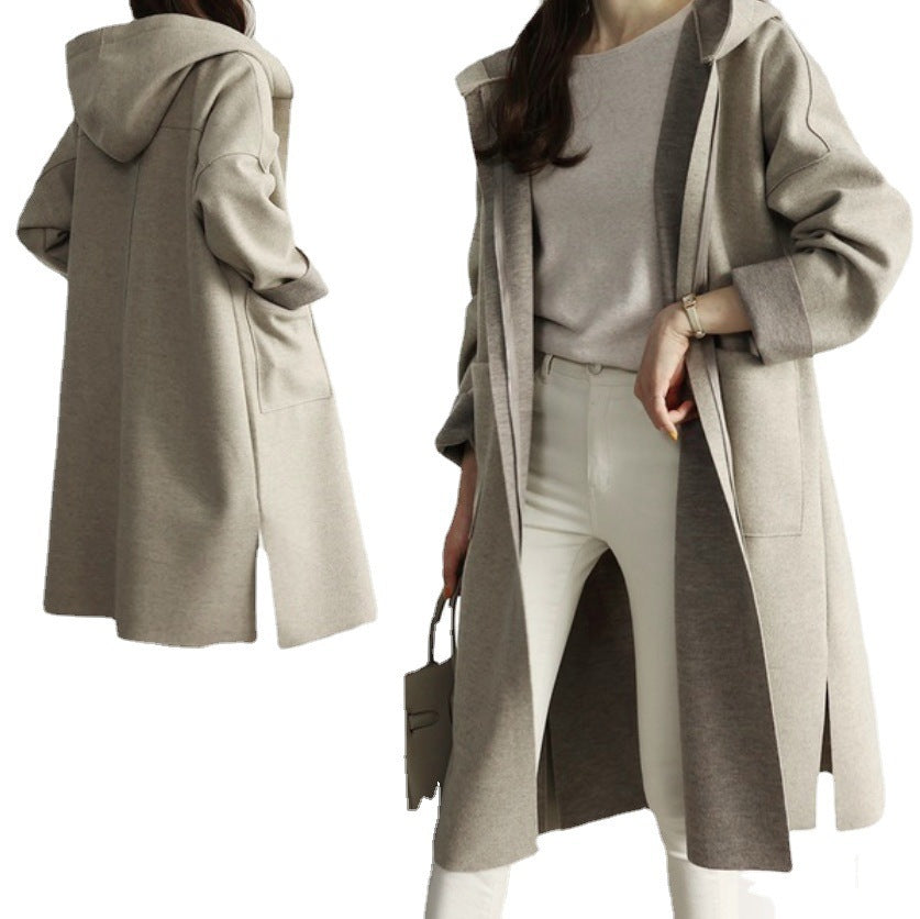 Loose Wool Women's Coat Hooded