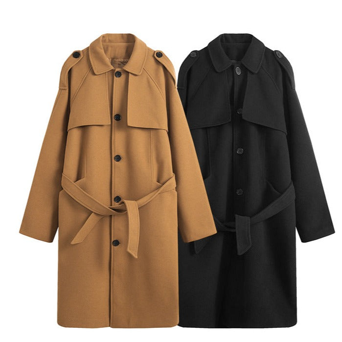 Men's Solid Color Mid-length Woolen Coat
