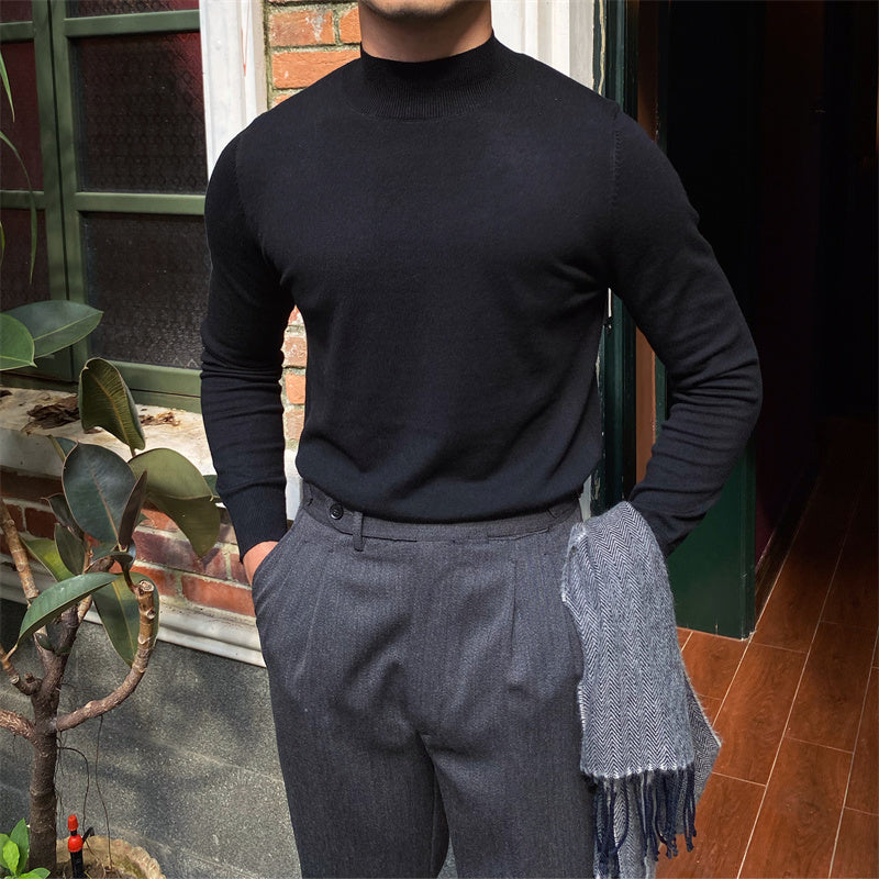 Men's Fleece Semi-Turtleneck Slim Knit Vintage