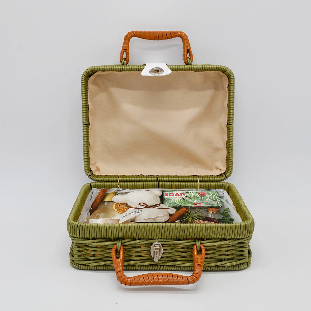 Vintage Rattan Woven Picnic Storage Box