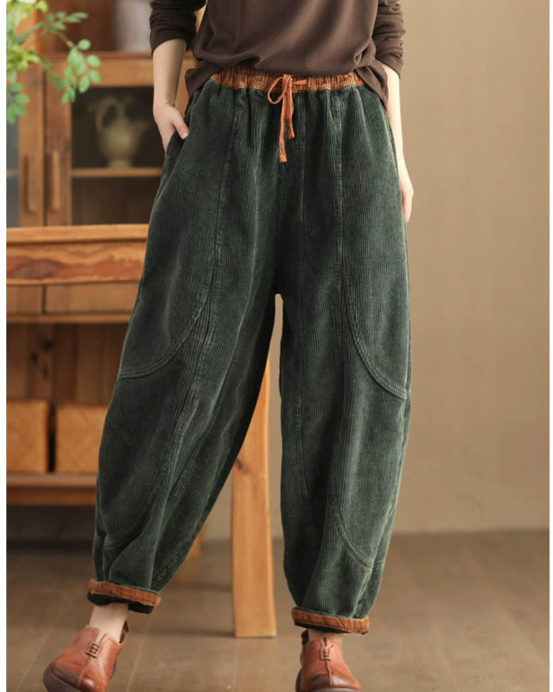 Loose Stitching And Brushed Warm Trousers For Women