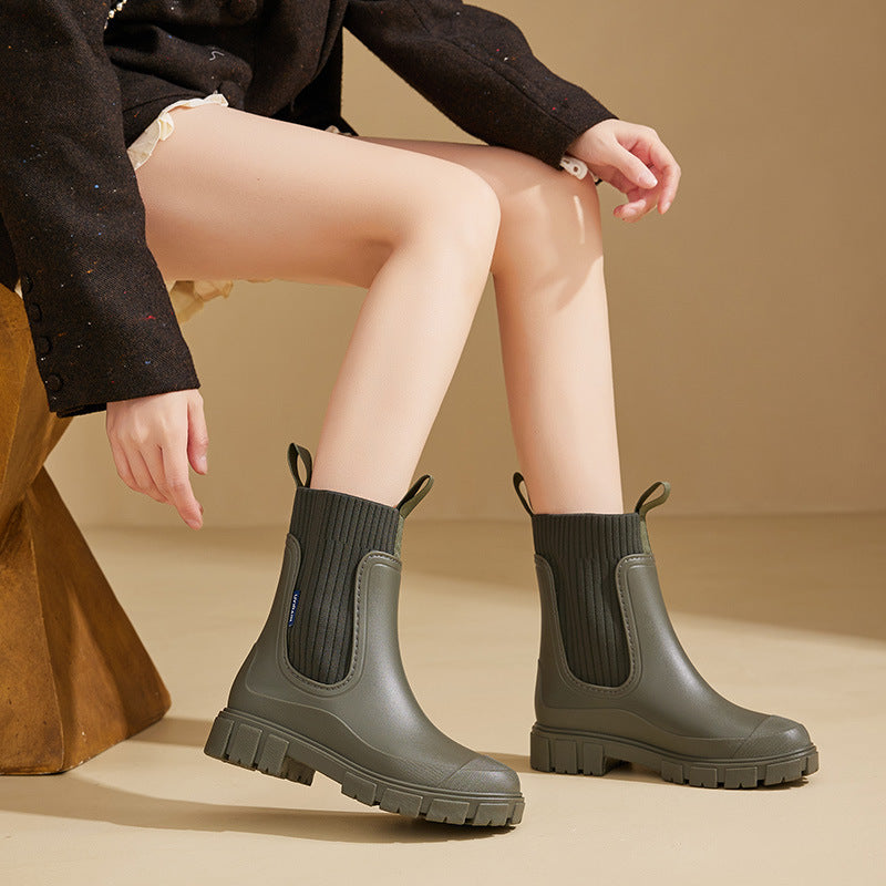 Wear-resistant Height Increasing Waterproof Non-slip Outdoor Wearable Elastic Band Women's Rain Boots