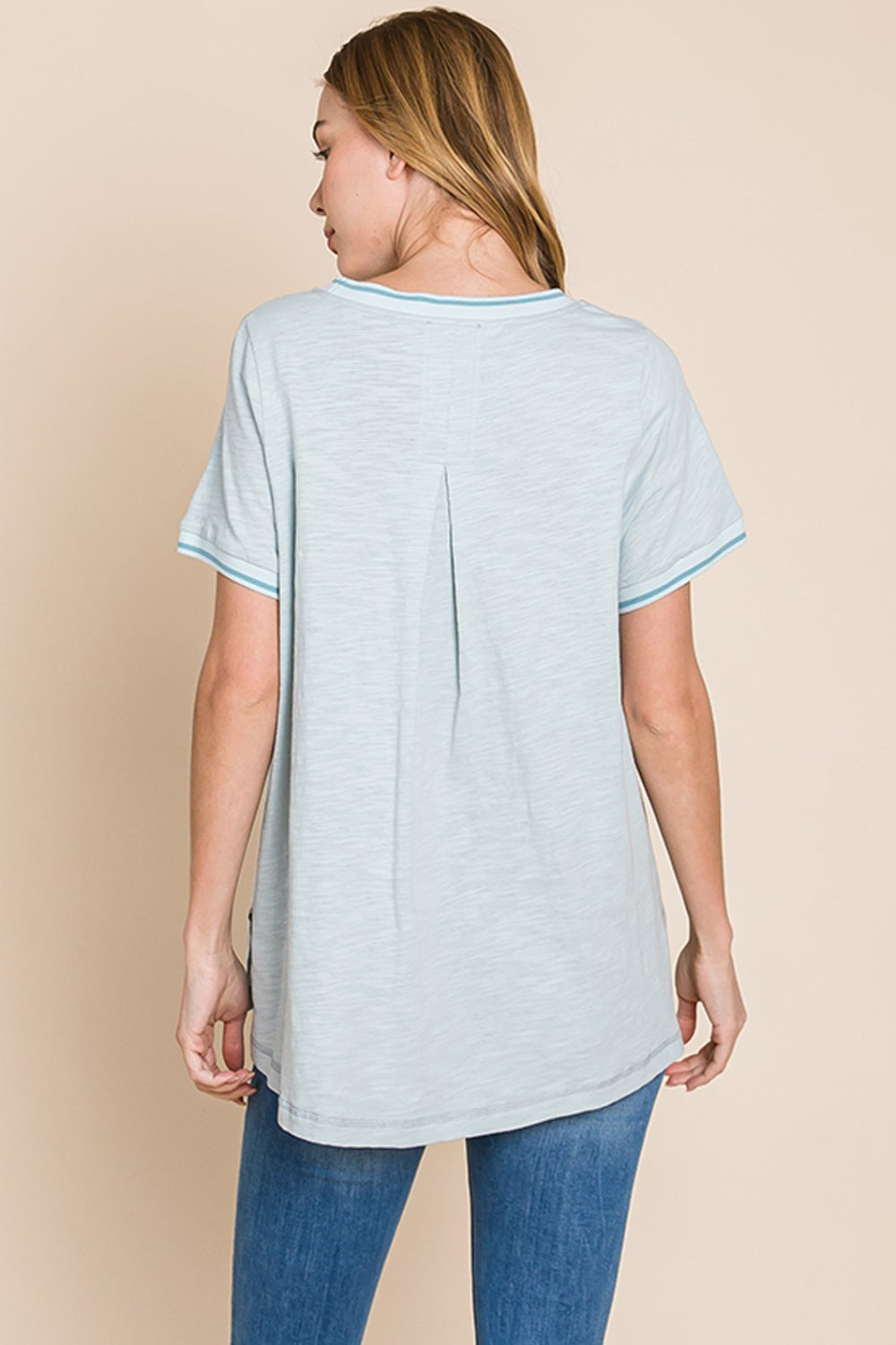 Cotton Bleu by Nu Lab Contrast Trim Short Sleeve Slit T-Shirt