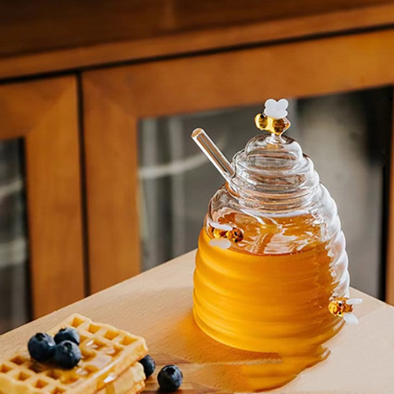 Household Transparent Glass Honey Jar With Lid Borosilicate