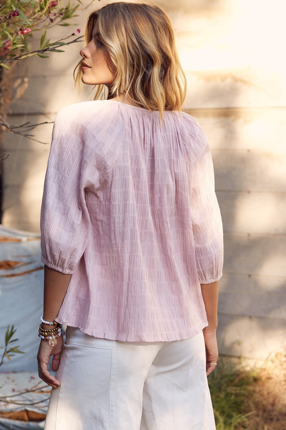 In February Textured Tie Neck Blouse