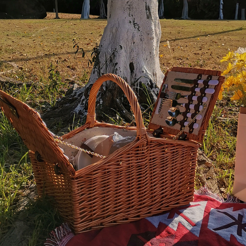 Large Capacity Outdoor Rattan Woven Picnic Basket