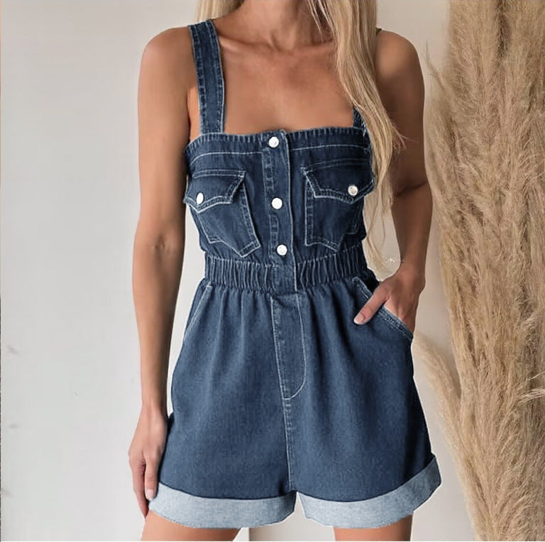 Women's Overalls Strap Denim Shorts One-piece