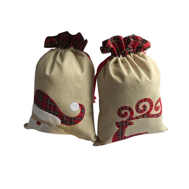 Christmas Gift Santa & Elk Ribbon Drawstring Bag Present Bag