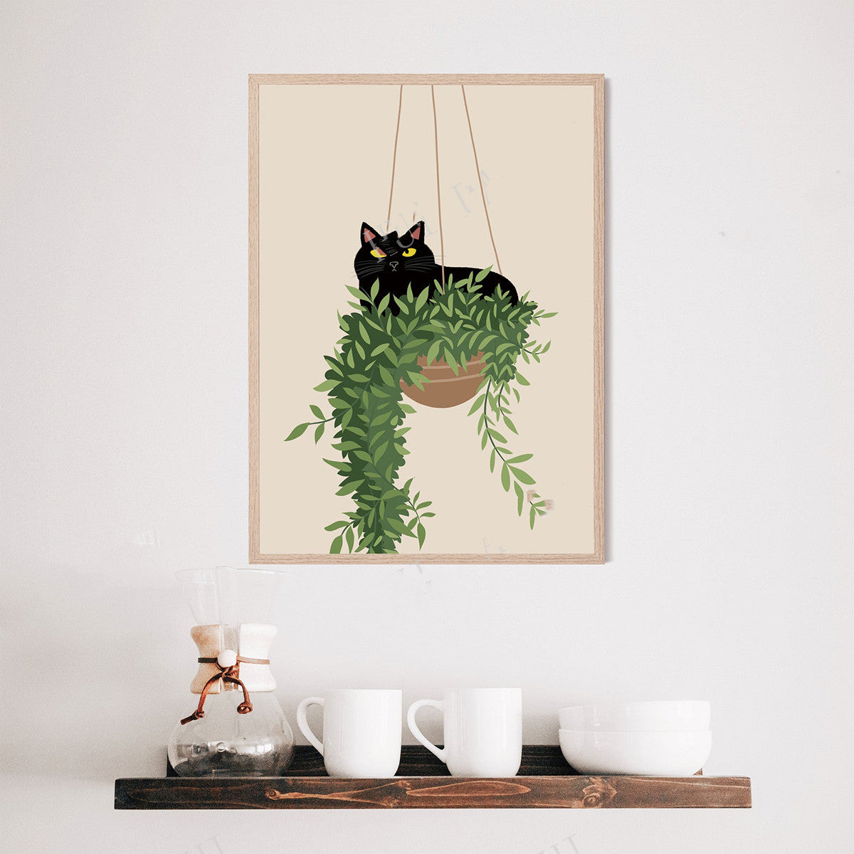 Fashionable Temperament Printable Cat Monstera Plant Wall Art