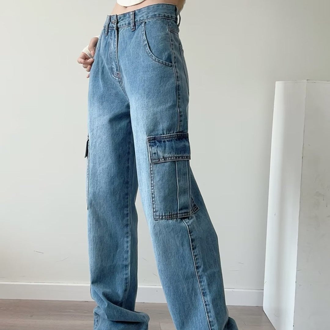 Women's Large-pocket Straight Cargo Jeans