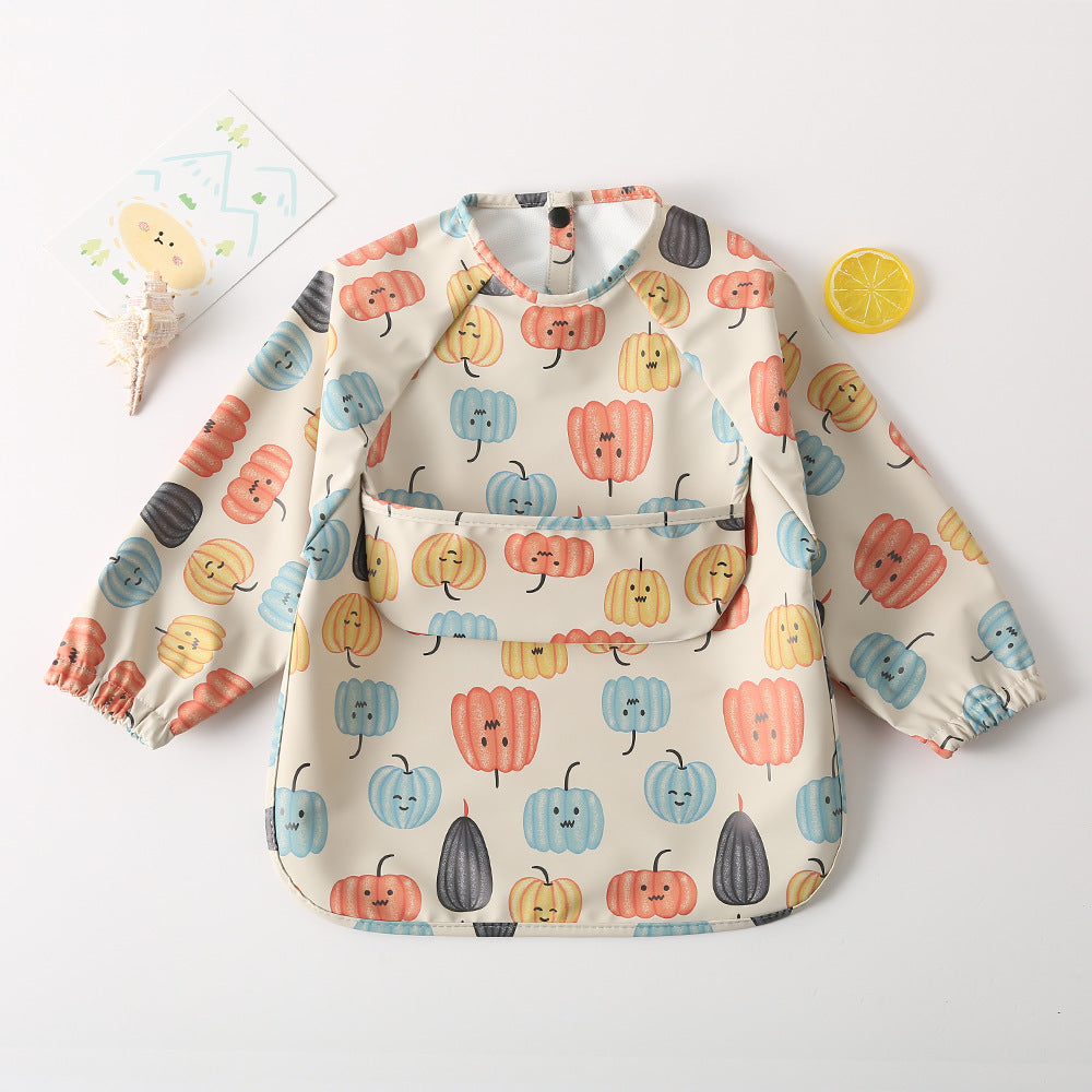 Children's Long Sleeved Pu Reverse Dressing Baby's Eating Clothes Bib
