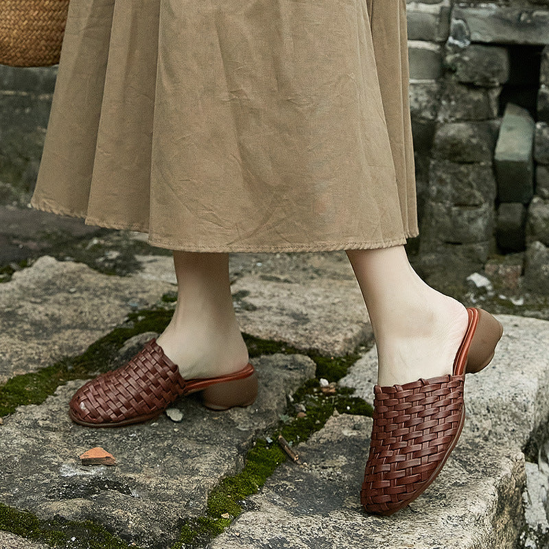 Leather Vintage Hand-woven Slippers
