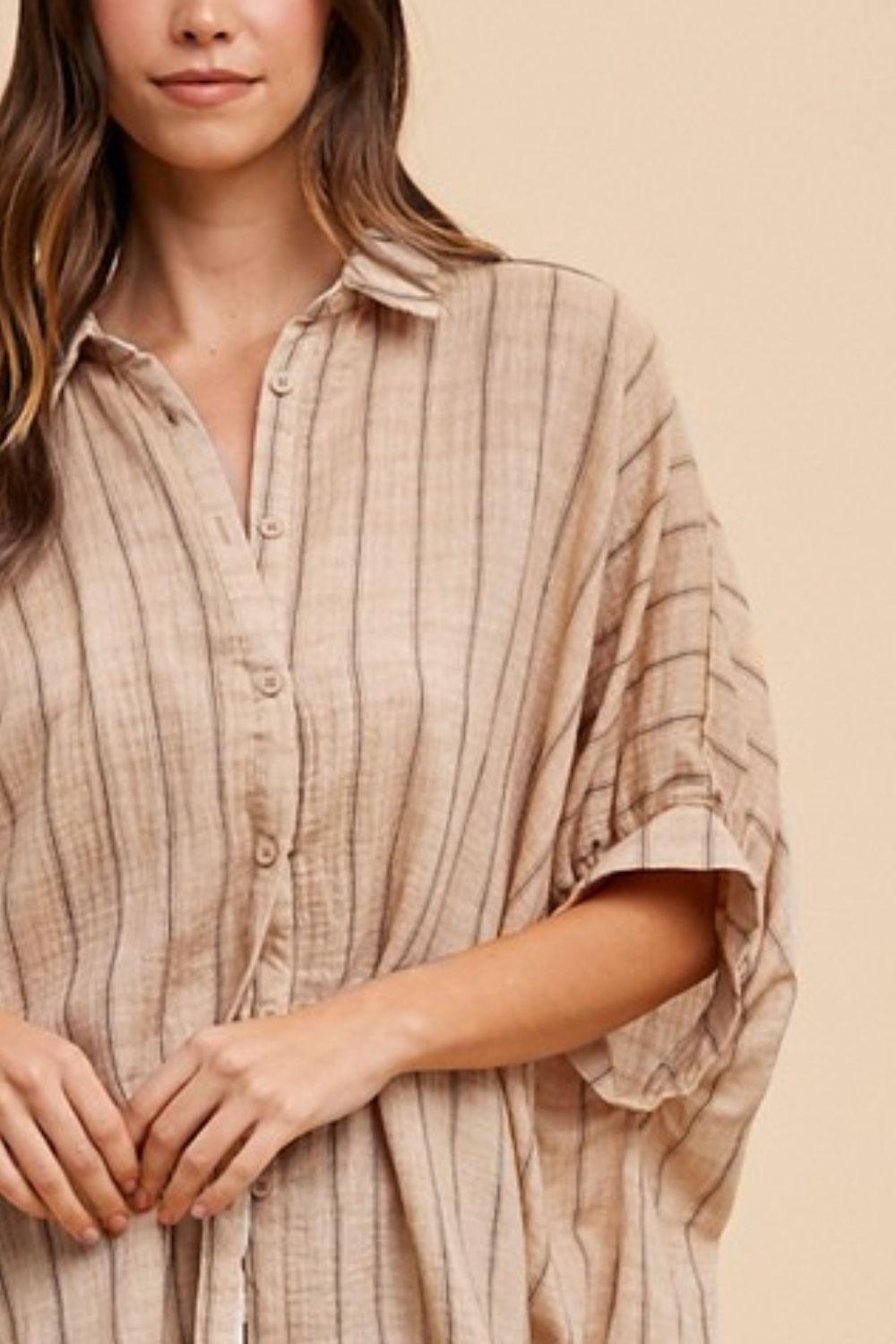 Annie Wear Striped Button Up Half Sleeve Shirt