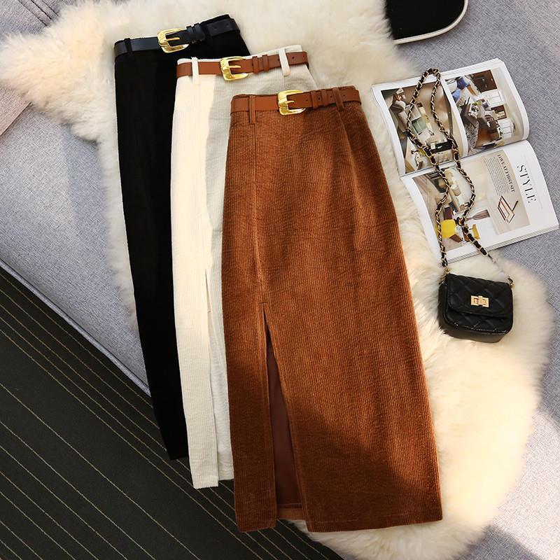 Hip-wrapped One-step High Waist A- Line Corduroy Skirt For Women
